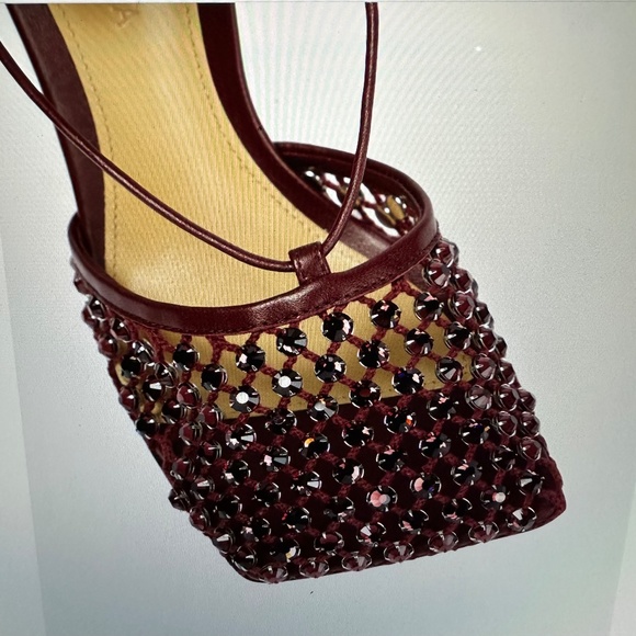 Bottega Veneta Sparkle Stretch Embellished Sandals, Bordeaux, Size 37 - Picture 3 of 16